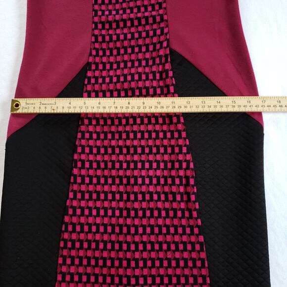 Eci New York Dress Womens 10 Midi Burgundy Black Sleeveless Colorblock Workwear - Picture 4 of 12